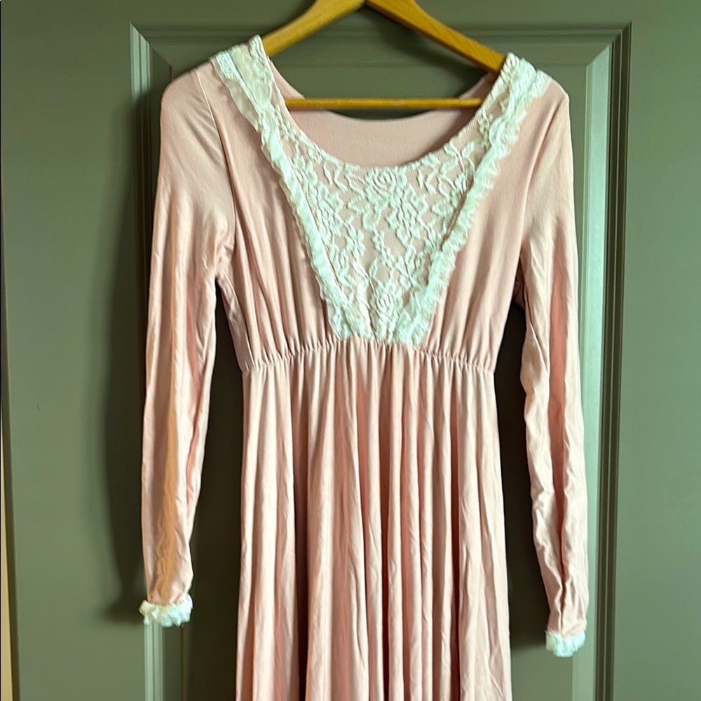 Pink Long Sleeve Dress with Lace Detail
